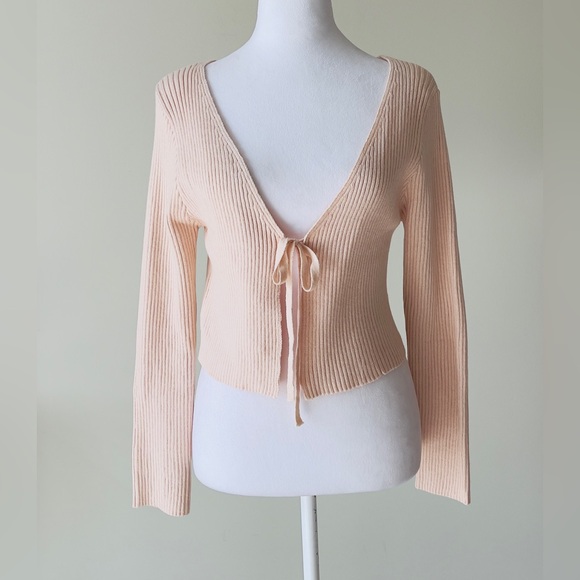 SHEIN Sweaters - SHEIN EZwear EUC Tie Front Rib-knit CardiganIn light pinkish Peachy Color Size S
